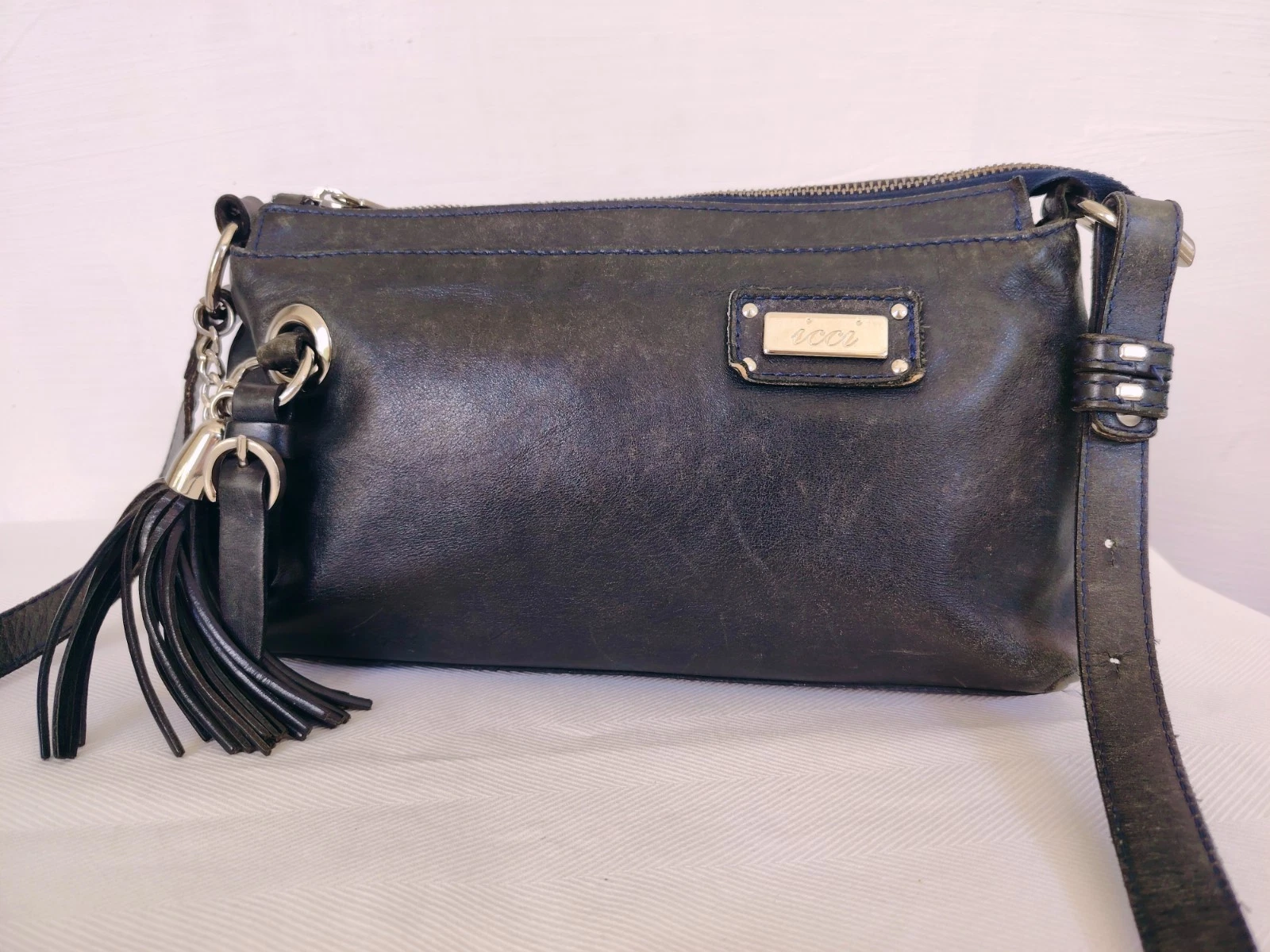 Schwarze Icci Damen Schultertasche aus Leder