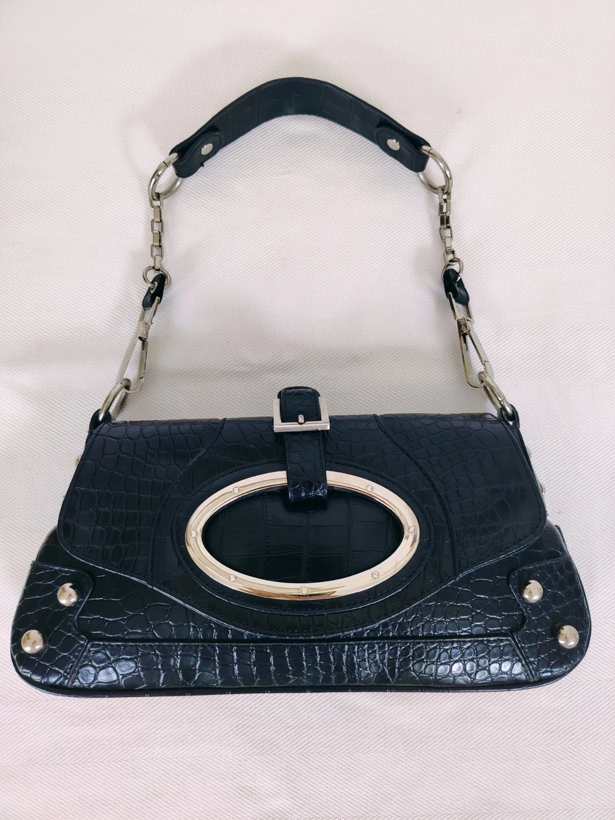 Schwarze Vintage Schultertasche mit Lackfinish